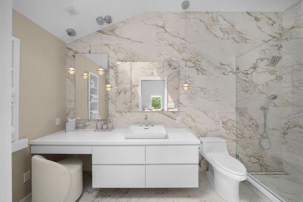Bathroom, Interior, Marble, Marble Walls, Pendant Lights