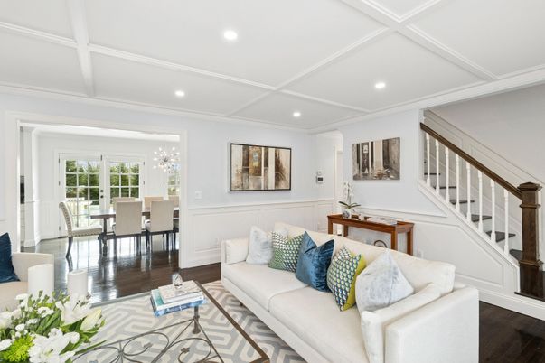Dining room, Interior, Living room, Recessed Lighting, Wood Texture Flooring