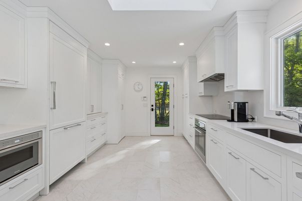Interior, Kitchen, Marble, Recessed Lighting, Stainless Steel Appliances