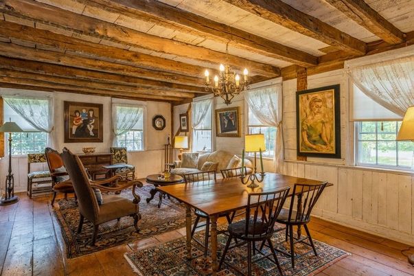 Chandelier, Dining room, Interior, Living room, Wooden Beams, Wooden Ceilings, Wood Texture Flooring