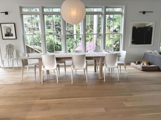 Dining room, Interior, Pendant Lights, Wood Texture Flooring