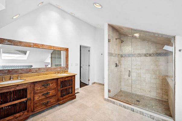 Bathroom, Dual Sink Vanities, Glass Shower, Interior, Recessed Lighting