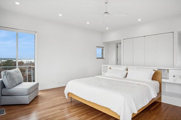Bedroom, Interior, Recessed Lighting, Water, Wood Texture Flooring
