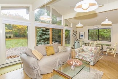 Dining room, Interior, Living room, Pendant Lights, Wood Texture Flooring