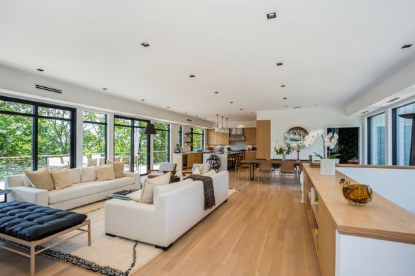Dining room, Interior, Kitchen, Living room, Pendant Lights, Recessed Lighting, Wood Texture Flooring