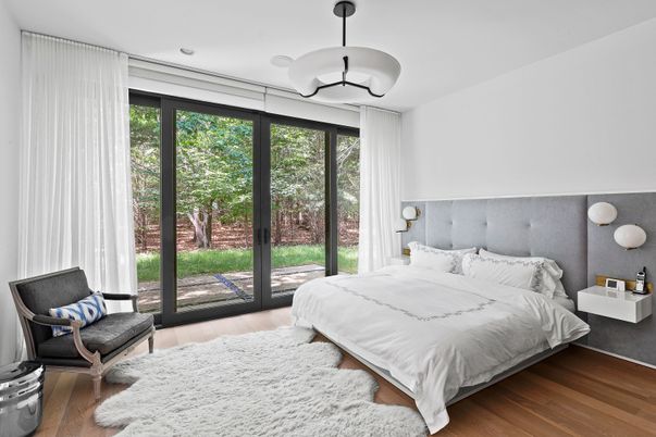 Bedroom, Interior, Pendant Lights, Wood Texture Flooring