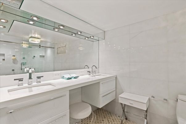 Bathroom, Dual Sink Vanities, Glass Shower, Interior, Recessed Lighting