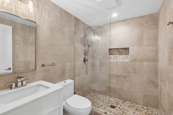 Bathroom, Glass Shower, Interior, Recessed Lighting