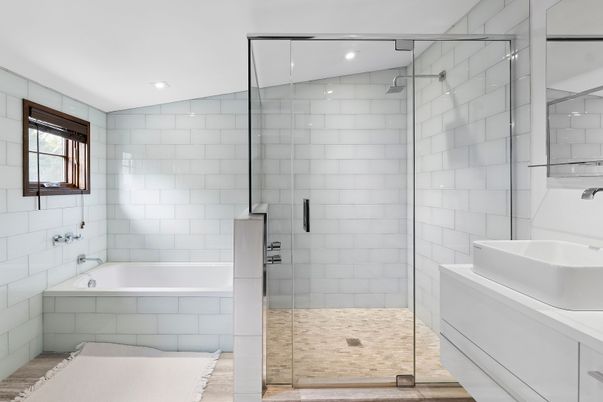 Bathroom, Glass Shower, Interior, Recessed Lighting
