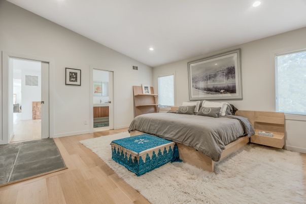 Bedroom, Interior, Recessed Lighting, Wood Texture Flooring