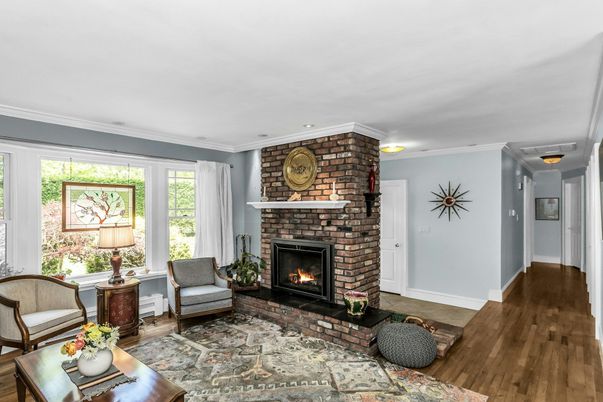 Fireplace, Interior, Living room, Stone Walls, Wood Texture Flooring