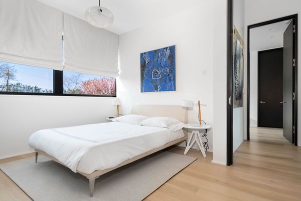 Bedroom, Interior, Pendant Lights, Wood Texture Flooring
