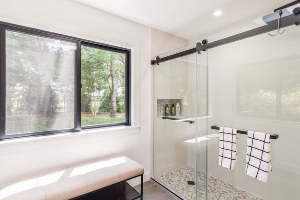Bathroom, Glass Shower, Interior, Recessed Lighting