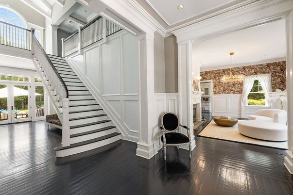 Fireplace, Interior, Pendant Lights, Recessed Lighting, Wood Texture Flooring