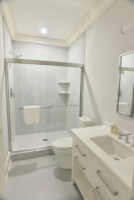 Bathroom, Dual Sink Vanities, Glass Shower, Interior, Recessed Lighting