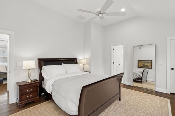 Bedroom, Interior, Recessed Lighting, Wood Texture Flooring