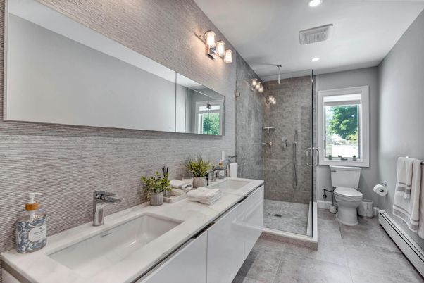 Bathroom, Dual Sink Vanities, Glass Shower, Interior, Recessed Lighting