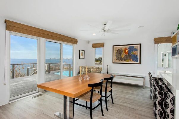Dining room, Interior, Recessed Lighting, Water, Wood Texture Flooring