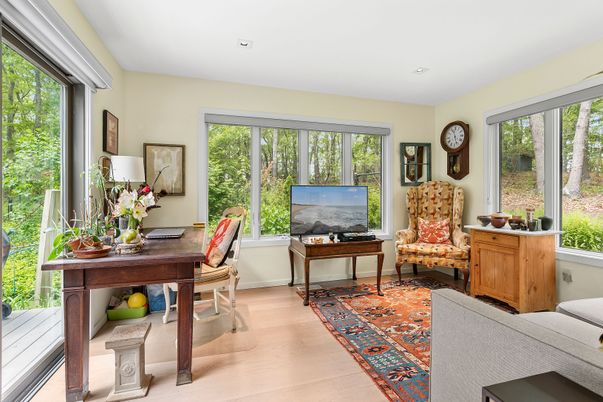 Home Office, Interior, Recessed Lighting, Wood Texture Flooring
