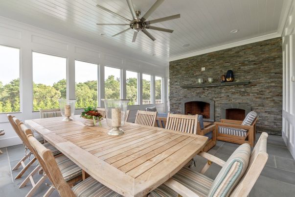 Dining room, Fireplace, Interior, Stone Walls, Sun Room