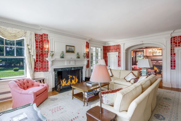 Chandelier, Fireplace, Interior, Living room, Wood Texture Flooring