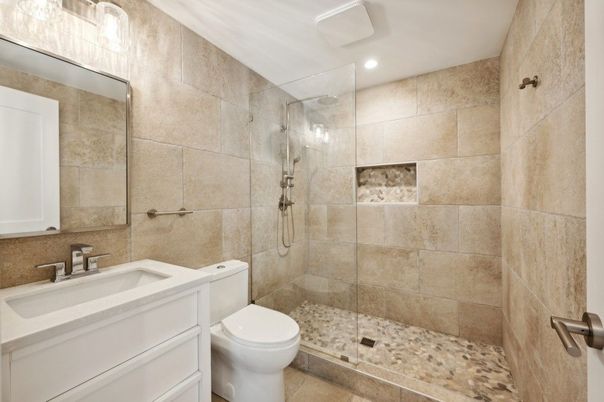 Bathroom, Glass Shower, Interior, Recessed Lighting