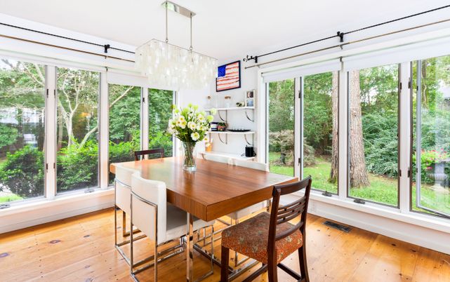 Chandelier, Dining room, Interior, Pendant Lights, Sun Room, Wood Texture Flooring