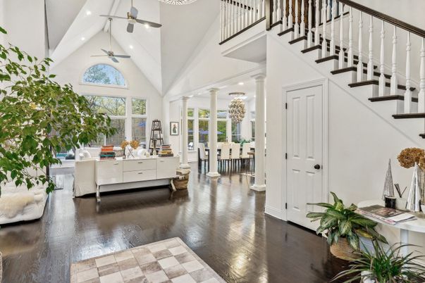 Dining room, Interior, Recessed Lighting, Wood Texture Flooring