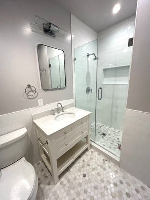 Bathroom, Glass Shower, Interior, Recessed Lighting