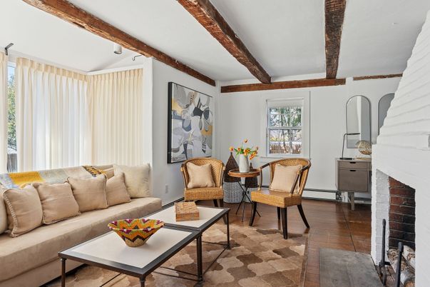 Dining room, Fireplace, Interior, Living room, Wooden Beams