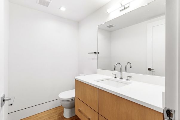 Bathroom, Interior, Recessed Lighting, Wood Texture Flooring