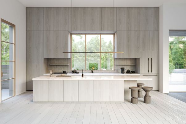 Interior, Kitchen, Pendant Lights, Wood Texture Flooring
