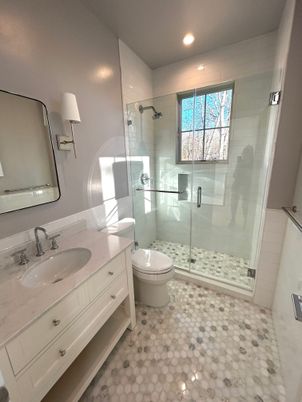 Bathroom, Glass Shower, Interior, Recessed Lighting