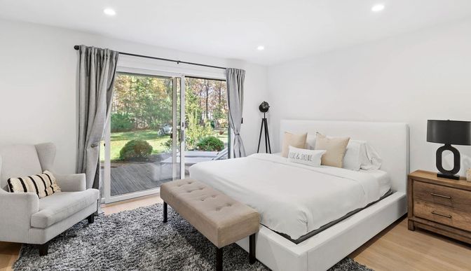 Bedroom, Interior, Recessed Lighting, Wood Texture Flooring