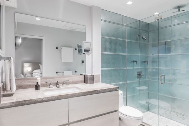 Bathroom, Bedroom, Glass Shower, Interior, Recessed Lighting