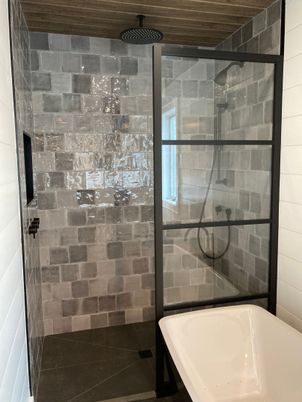 Bathroom, Glass Shower, Interior, Stone Walls