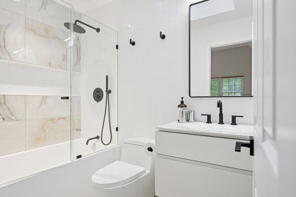 Bathroom, Glass Shower, Interior, Marble Walls
