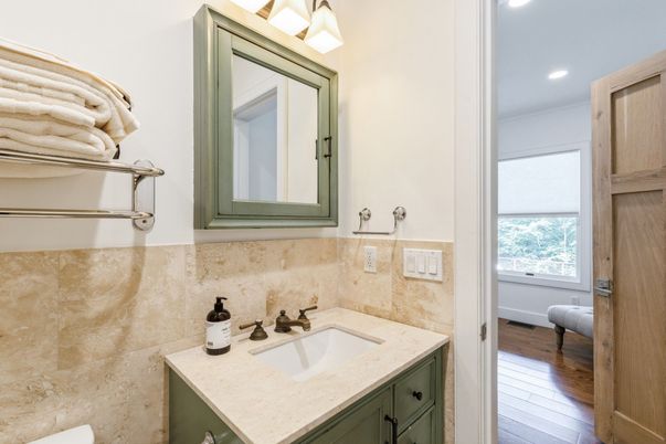 Bathroom, Interior, Recessed Lighting, Wood Texture Flooring