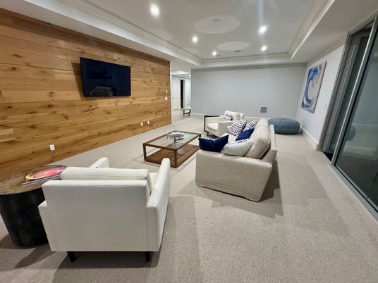 Interior, Living room, Recessed Lighting, Wooden Walls