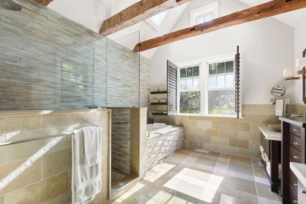 Bathroom, Glass Shower, Interior, Wooden Beams