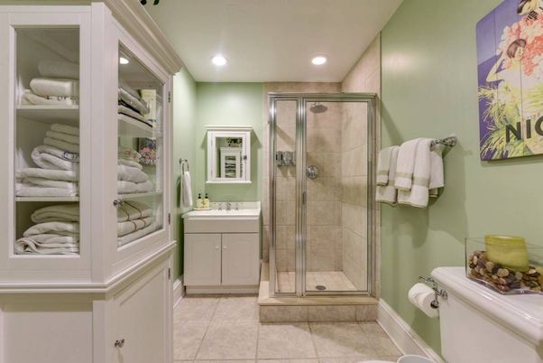 Bathroom, Glass Shower, Interior, Recessed Lighting
