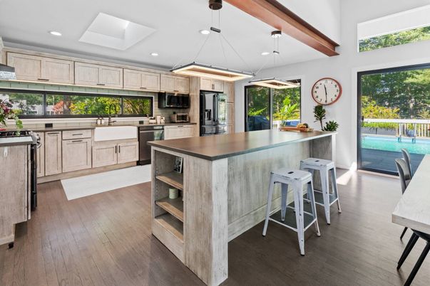 Interior, Kitchen, Pendant Lights, Recessed Lighting, Wood Texture Flooring