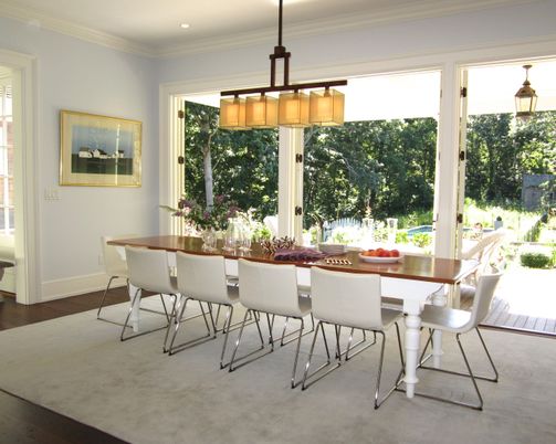 Dining room, Interior, Pendant Lights, Recessed Lighting, Wood Texture Flooring