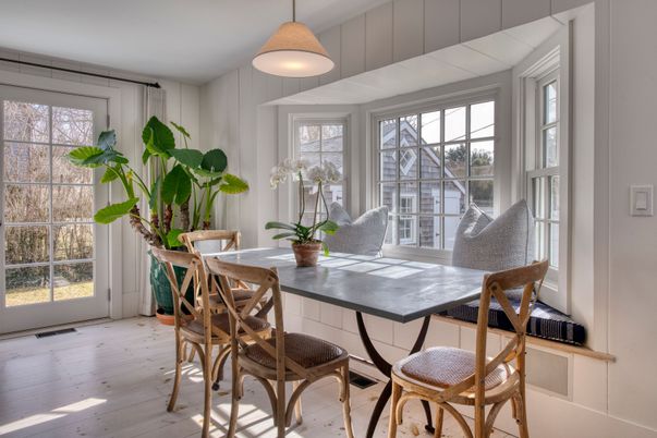 Dining room, Interior, Pendant Lights, Wood Texture Flooring