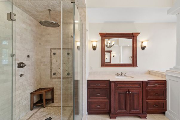 Bathroom, Glass Shower, Interior, Stone Walls