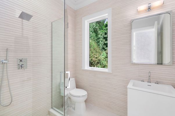 Bathroom, Glass Shower, Interior, Pendant Lights