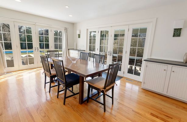 Dining room, Interior, Recessed Lighting, Wood Texture Flooring