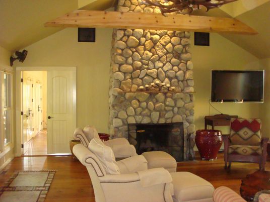 Fireplace, Interior, Living room, Stone Walls, Wooden Beams, Wood Texture Flooring