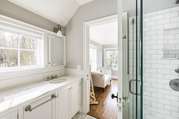 Bathroom, Dual Sink Vanities, Free Standing Baths, Glass Shower, Interior, Wood Texture Flooring