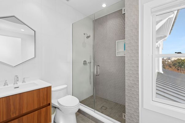 Bathroom, Glass Shower, Interior, Recessed Lighting